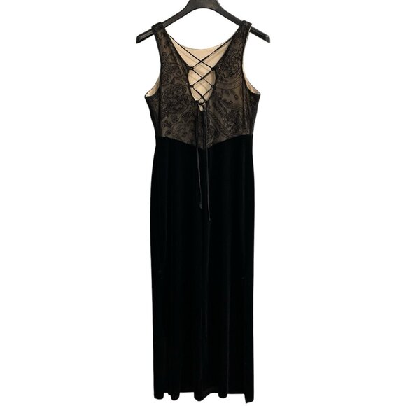 Vtg Connected Apparel Dress 12 Black Velvet Mesh Embroidered Maxi Prom Y2K Fairy - Picture 3 of 8